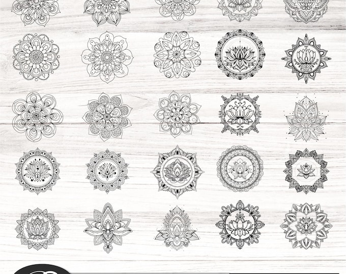 Sacred Lotus svg bundle, 25 sacred floral symbols, geometry mandala, svg ai eps png files, Cut files, Cricut, lotus Silhouette cut file
