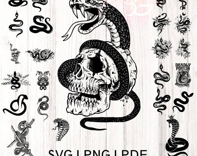 Snake KingViper Mystica bundle, SVG file Mega Pack Vector, snake tattoos SVG, snake Sublimation decals, snake mugs, Snake  tshirts, snake