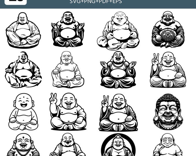 25 Laughing Buddha SVG Bundle  | Buddha Line Art SVG png | Meditation Zen Spiritual Clipart | Cricut Laser Engraving Meditation Cut File