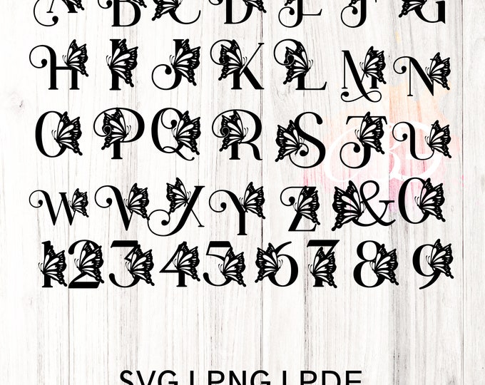Butterfly Monogram Alphabet and numbers SVG, PNG, Monogram Frame Alphabet, Cut File for Cricut, Silhouette, 26 Individual Cut Files