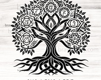 7 Chakras Tree Root Meditation Symbol SVG | Spiritual SVG Bundle for Cricut & Silhouette | Chakra Cut File for Sublimation, Stickers, Decor