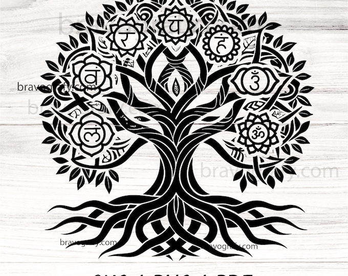 7 Chakras Tree root SVG, Namaste Clipart, Yoga SVG, Chakra Symbols SVG, Meditation cut file, Digital Cut File,  Cricut Eps Png Dxf htv, dtf