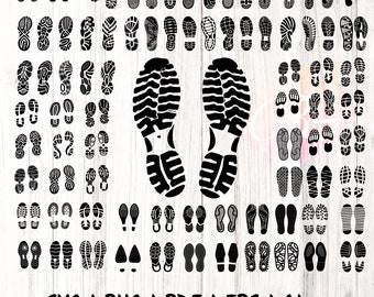 Footwear Print SVG Bundle: 70 Shoe Print Vector Art (Digital Download)