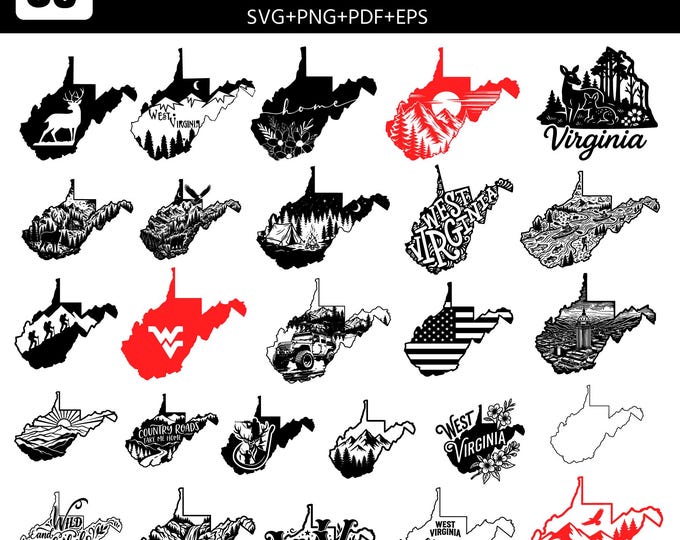 25 West Virginia SVG Bundle, West Virginia State , WV Mountain SVG, West Virginia png, Country Roads Cut Files, Cricut Digital Download