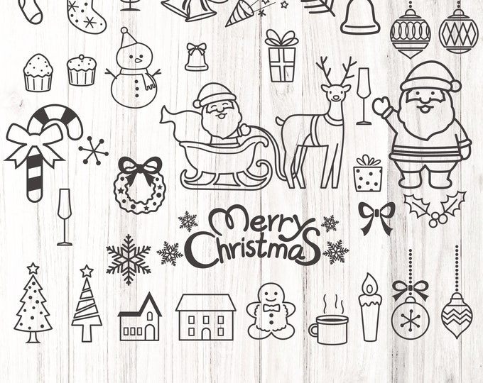 Christmas elements SVG Bundle, Christmas SVG, Christmas Silhouette Svg, Christmas Clipart, Santa Claus Svg, Xmas Svg, Christmas cut file png