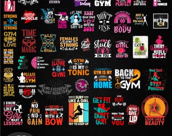 51 Girls Workout SVG png PDF Bundle, Gym png Bundle, Fitness TShirt png, Motivational Mega PNG bundle, Workout Shirt Quotes, Gym Cut File