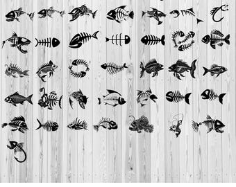 Fish Skeleton SVG Bundle | Fishing Clipart, Silhouette Designs (Digital Download)