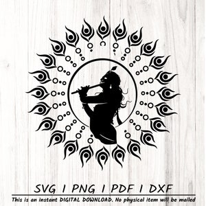 Lord Krishna SVG, autocollants, découpés au laser, Cricut, Silhouette, conception de t-shirt dieu indien, hindouisme, méditation, culte SVG, fichier de coupe png et pdf