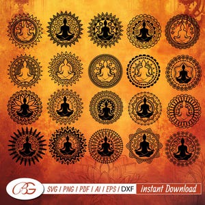 Ensemble de svg mandala yoga, fichier dtf méditation Ohm, svg AUM, méditation png fichier de coupe, fichier de coupe de yoga, fichier de coupe cnc en téléchargement numérique yoga