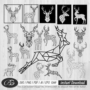 Bundle d'art mural cerf, 19 éléments, PNG, fichier découpé au plasma, art mural cerf dxf, fichiers découpés au laser, fichiers Glowforge machine CNC en bois métallique dxf