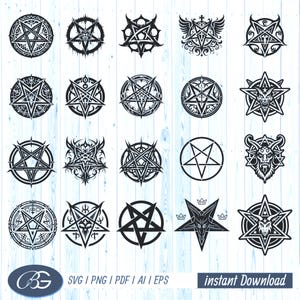 Satanic Symbol Vector Bundle, Occult Pentagram Clip Art (SVG, PNG)