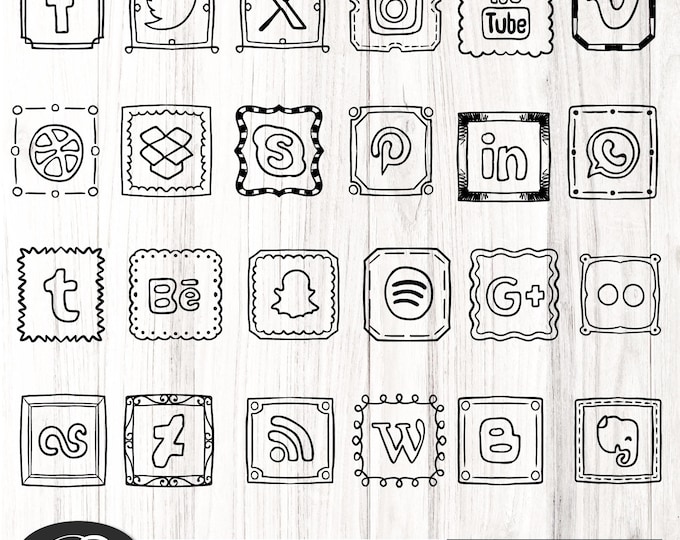 Social Media hand drawn icon design SVG PNG PDF bundle, Social Media Icons Bundle, social media icons svg pack, social media icons svg