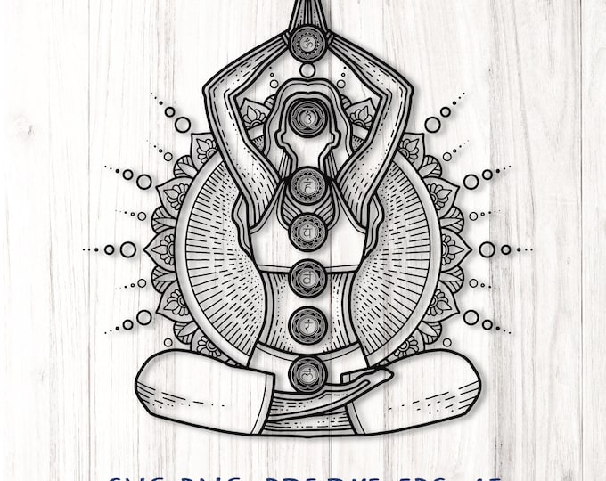 7 Chakras SVG, Namaste Clipart, Yoga SVG, Mandala Svg, Chakra Symbols SVG, Meditation Vector, Digital Cut File Cricut Silhouette Eps Png Dxf