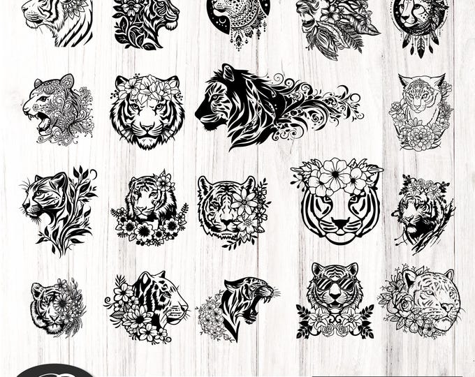 Tiger FLORAL svg bundles,  Tigers PNG , Team, Clipart, Mascot, School, svg, eps, png, pdf, sublimation, cut file, htv, vector, digital