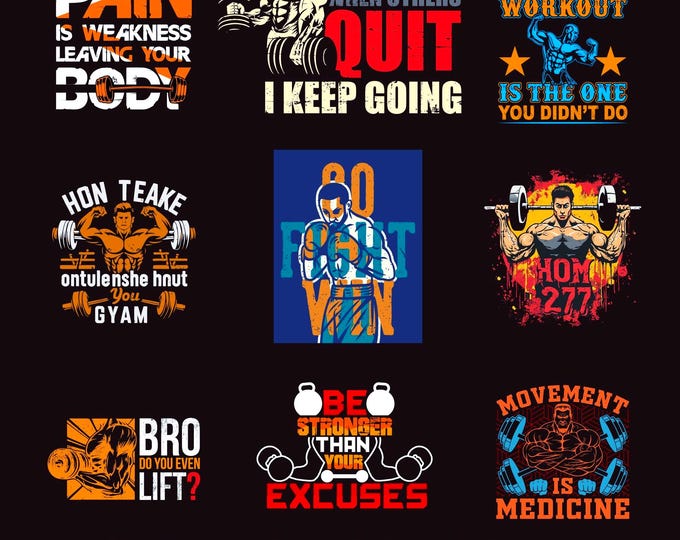 Workout DTF Sublimation Bundle | Gym SVG | Fitness SVG | Exercise SvG | Motivational Gym Quotes | Workout Shirt Design | gym Cut Files