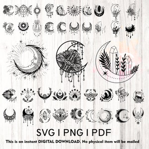 Bundle Svg bohème lunaire céleste, Svg coléoptère magique, Clipart papillon mystique Luna Moth, lot Cricut, lot mystique svg png