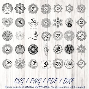 Pacchetto collezione Om Svg, Mandala Svg, Aum Svg, Mantra Svg, Sanscrito Svg, Om Silhouette PNG, Download digitale istantaneo file di taglio Yoga Mandala