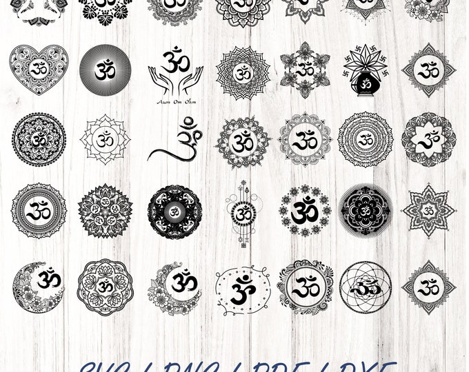 Om Svg Collection bundle, Mandala Svg, Aum Svg, Mantra Svg, Sanskrit Svg, Om Silhouette  PNG, Instant Digital Download Yoga Mandala cut file