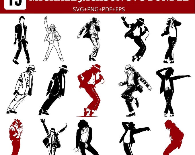 Michael Jackson SVG Bundle, 15 Dance Silhouette Files, Retro Music Icon Cut Files for Cricut, Sublimation Shirt Design Download
