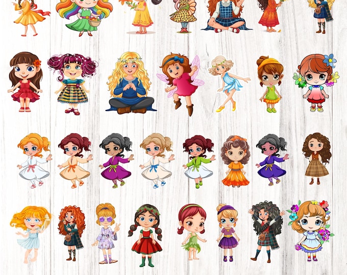 Quirky Girl Clipart Bundle | 30 Whimsical PNG Illustrations | High-Resolution Digital Download