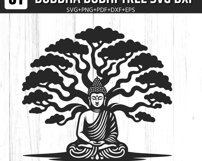 Buddha Bodhi Tree SVG Bundle, Meditation Tree SVG Cut File, Zen Buddha png pdf dxf eps, Spiritual Wall Art Cricut File, Laser Cut Design