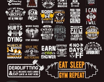 25 Workout SVG Bundle | Gym Quotes & Fitness PNG PDF | Cricut, Silhouette, Sublimation Cut Files | Motivational Fitness Digital Download