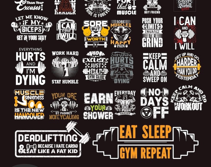 25 Workout SVG Bundle | Gym Quotes & Fitness PNG PDF | Cricut, Silhouette, Sublimation Cut Files | Motivational Fitness Digital Download