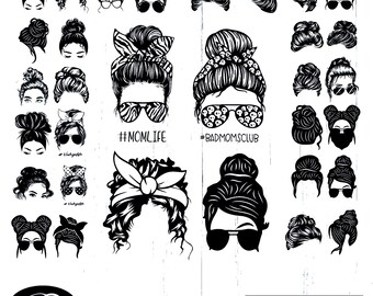 Messy Bun Mom SVG Bundle, Retro Momlife Designs, Sunglasses SVG Files