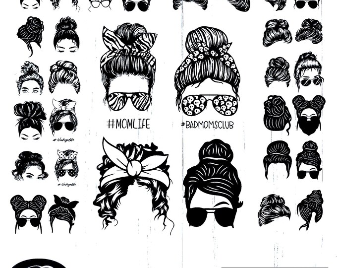 Messy Bun Mom SVG Bundle, Mom Life SVG, Bad Moms Club SVG, Messy Hair Bun Clipart, Mama Sunglasses Design, Mom Cut Files Bundle for Cricut,