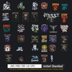 Streetwear T-Shirt Design Bundle: Urban Hip Hop PNG, SVG, PDF