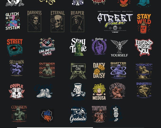 Streetwear PNG Bundle | Urban T-Shirt Design Pack | Hip Hop SVG PNG pdf | Digital Download