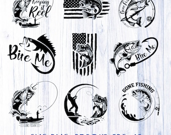 Fishing SVG Bundle, Bass Fishing, Gone Fishing Cricut Cut Files, Funny Bite Me Fishing Designs, American Flag Fish Clipart