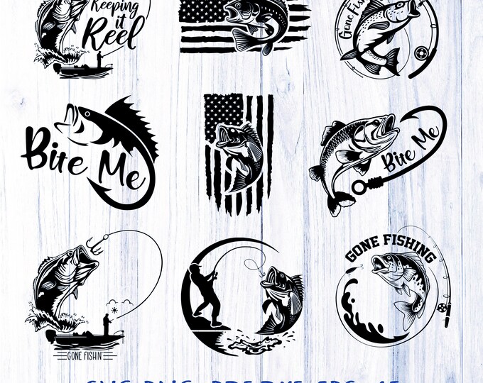 Bass Fishing SVG Bundle: Fish Hook Clipart, T-Shirt Design (Digital Download)