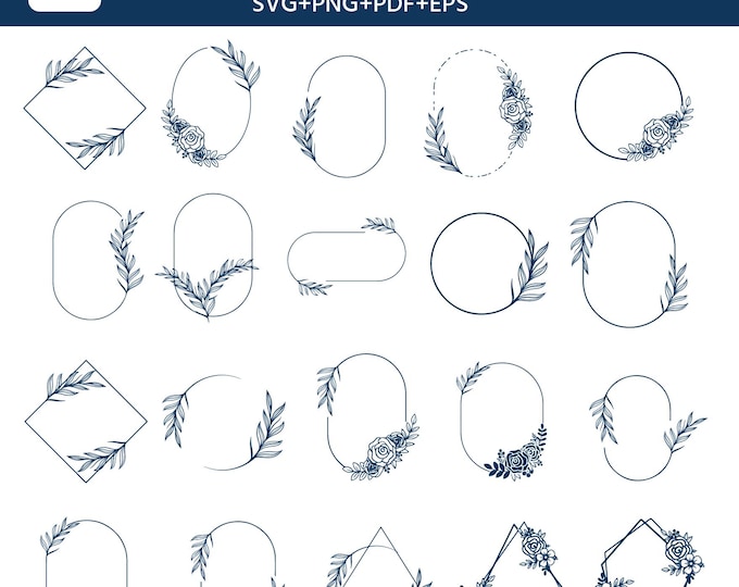 20 Floral Text Box SVG png pdf Bundle – Elegant Flower Frames for Cricut, Silhouette, Laser Cut Labels & Signs Instant Download