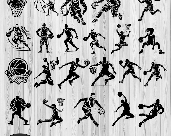 Basketball Player Silhouette SVG PNG Bundle | Team Logo Cut Files for Cricut & Silhouette | Instant Download, Basketball Jersey Design png
