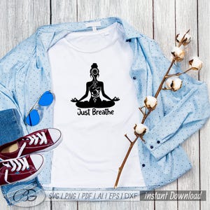 Just Breathe SVG, meditazione yoga PNG, yoga Breathe Png, Eps, AI, PDF, taglio SVG, SVG, PNG, file di taglio istantaneo Mantra, simbolo del respiro yoga SVG