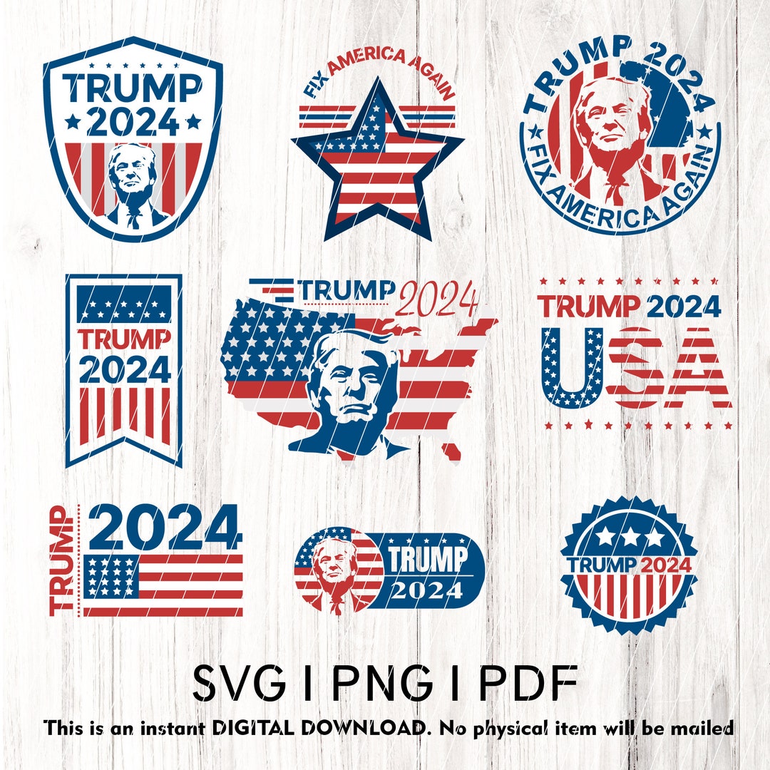 Trump 2024 SVG Bundle Set of 18 American Flag PNG Pro America Trump Cut