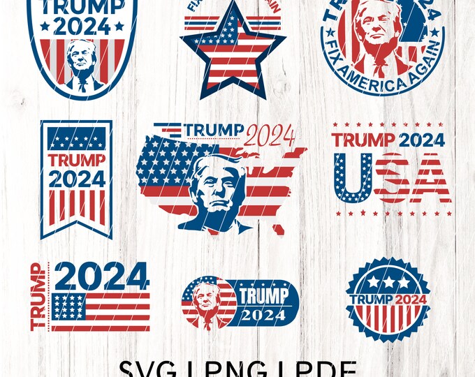 Trump 2024 SVG bundle set of 18 | American flag PNG | Pro America trump cut file | Republican svg | Republican Gifts png | trump decals svg