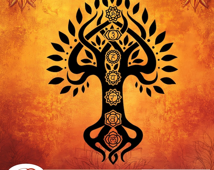 7 Chakras Tree SVG, Namaste Clipart, Yoga SVG, Chakra Symbols SVG, Meditation cut file, Digital Cut File,  Cricut Silhouette Eps Png Dxf