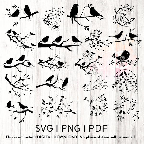 Bird SVG, Bird on branch SVG, Birds SVG, Birds on branch svg, Branch svg, Birds on a branch svg, tree branch with birds svg
