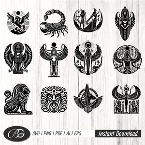 Egyptian Hieroglyphs SVG & PNG Bundle: Digital Cut Files