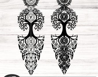 7 Chakras tree SVG tattoo , 7 chakras Clipart, Yoga SVG, Meditation Dxf cut file, 7 chakras Digital Cut File,  Cricut Silhouette Eps Png
