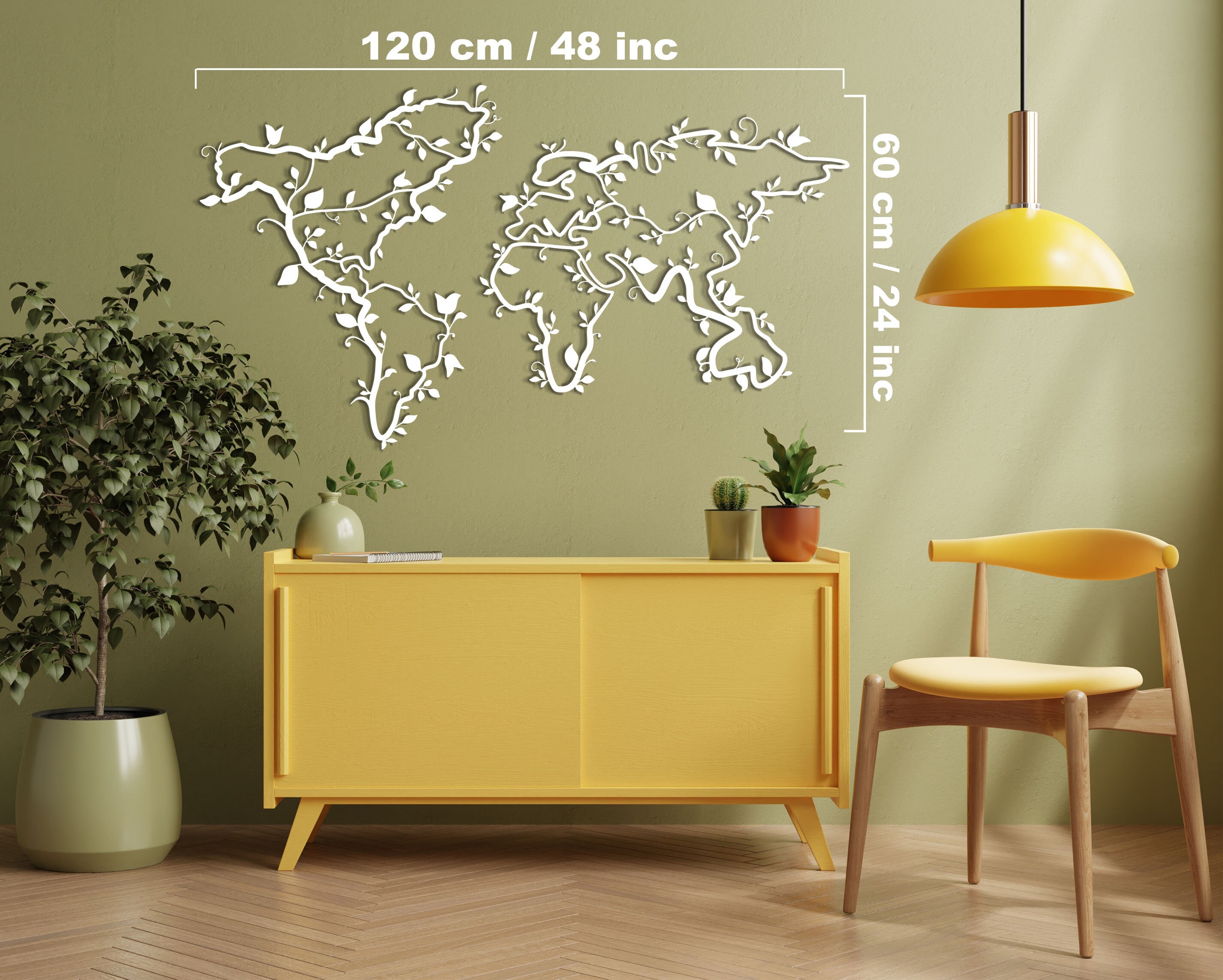 World Map Wall Art, Map Decor, Tree World Map, Metal World Map, Wall Hanging, Large Wall Art