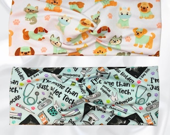 Vet Tech Headband, Soft Stretchy Headband, Turban Twist, Dog Lover, Veterinary med
