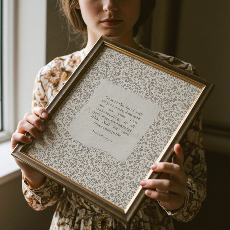 Proverb Frame PHYSICAL PRINT Proverbs 3:5-6 Scripture Art Print, Vintage Floral Bible ...