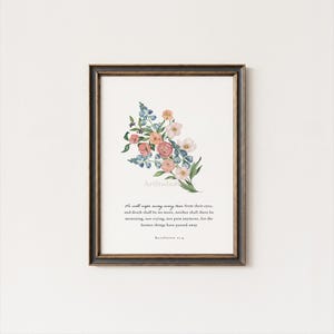 He will wipe away every tear Revelation 21:4 Scriptures Watercolor Botanical print Modern Christian Home Decor Bible Verse Aesthetic Artwork