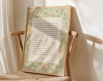 Efesios 3:14-21, impresión de versículo bíblico, arte cristiano floral vintage.
