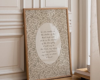 Psalm 91 Scripture Art Print: Vintage Floral Christian Home Decor (Digital Download