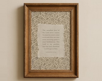 Lamentations 3 Scripture Art Print: Vintage Christian Home Decor (Digital Download