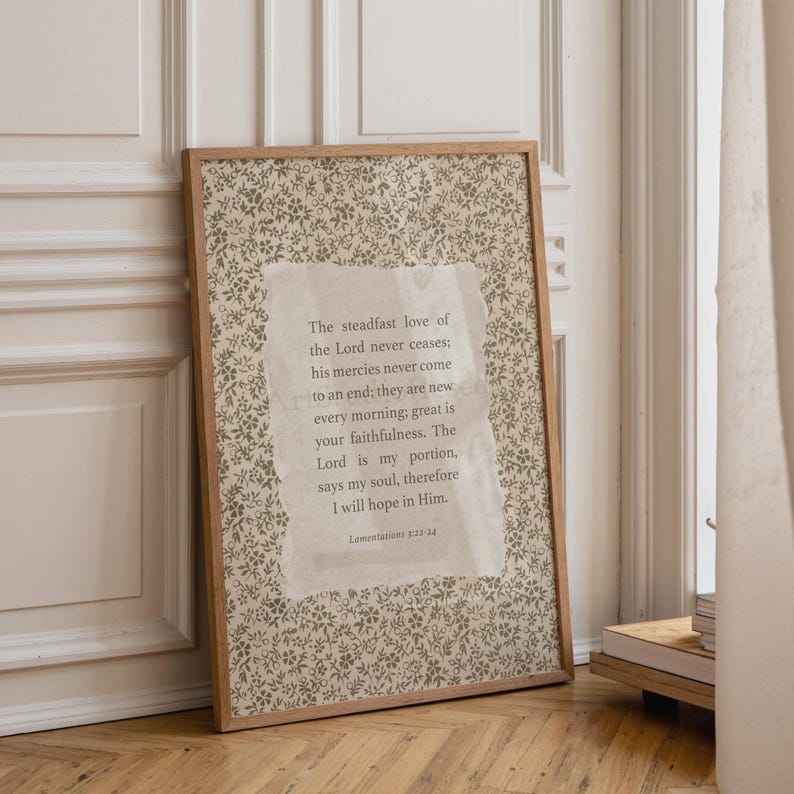 Lamentations 3 Scripture Art Print: Vintage Christian Home Decor (Digital Download image 8